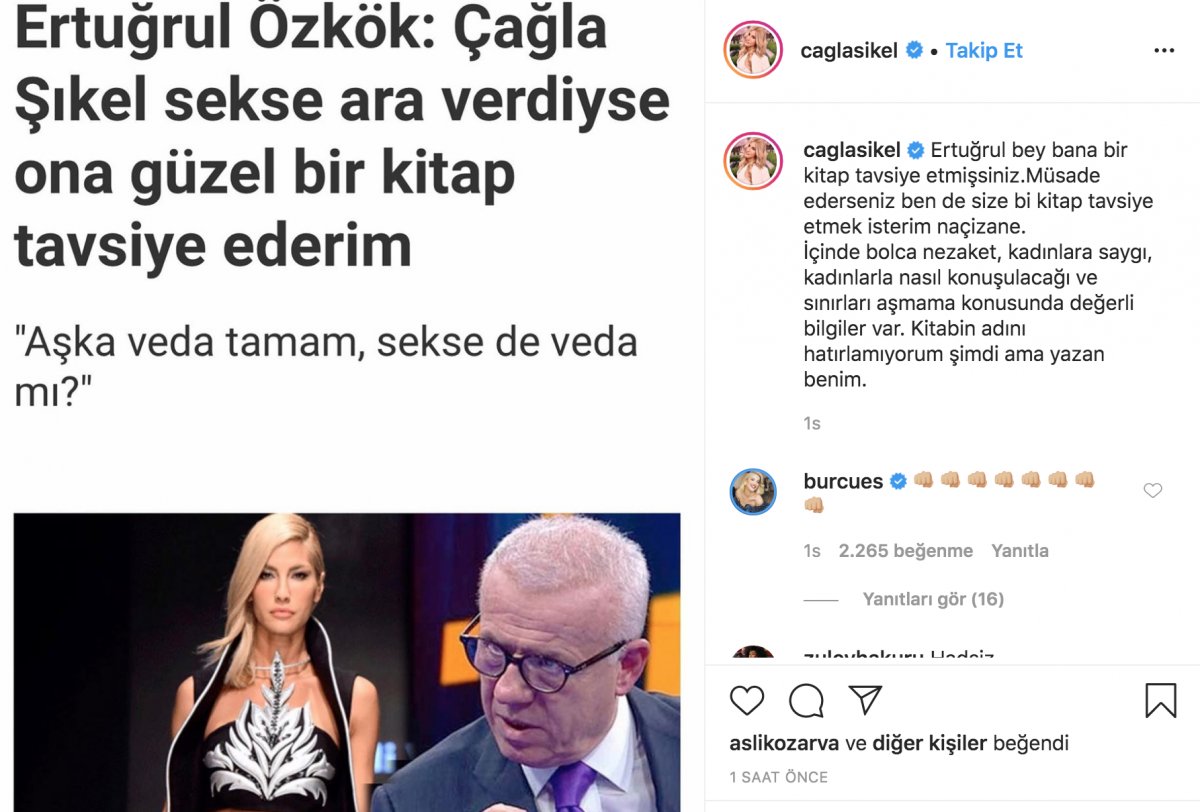 Çağla Şıkel’den Ertuğrul Özkök’e cevap