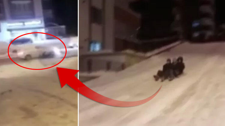 Mahalle arasında kayak keyfi korkunç bitti!