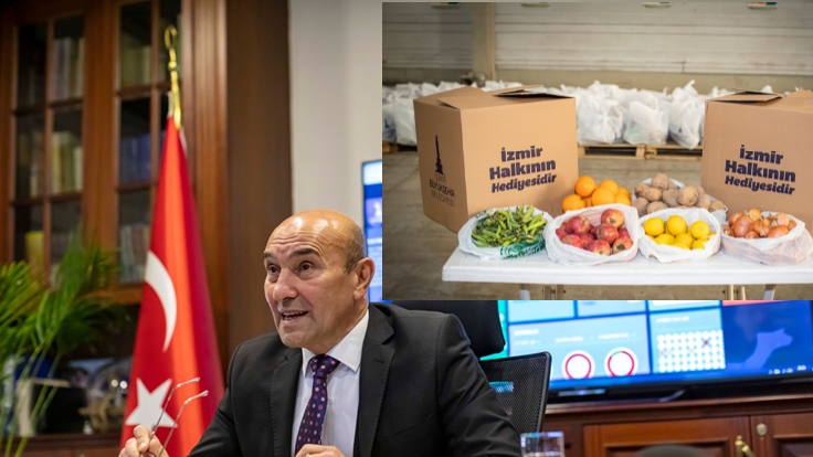 Yardım kolilerine İzmir halkının hediyesidir yazısı vatandaşların takdirini aldı