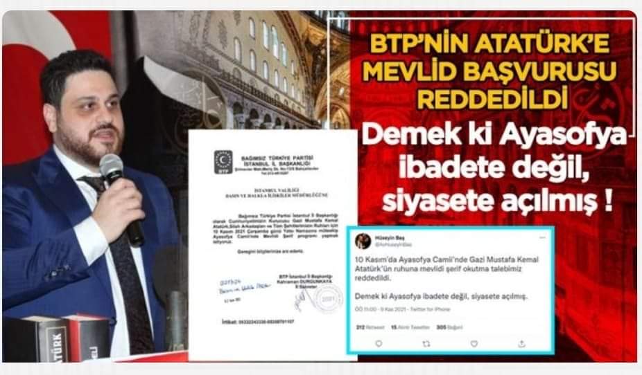 Ayasofya’da Atatürk’e Mevlid’e Valilikten Ret