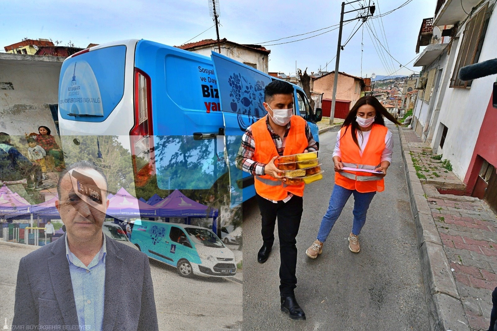 İzmir Büyükşehir Belediyesi ekipleri ihtiyaç sahibi yurttaşlara iftar saatlerinde kapı kapı dolaşarak sıcak yemek dağıtımı yapıyor