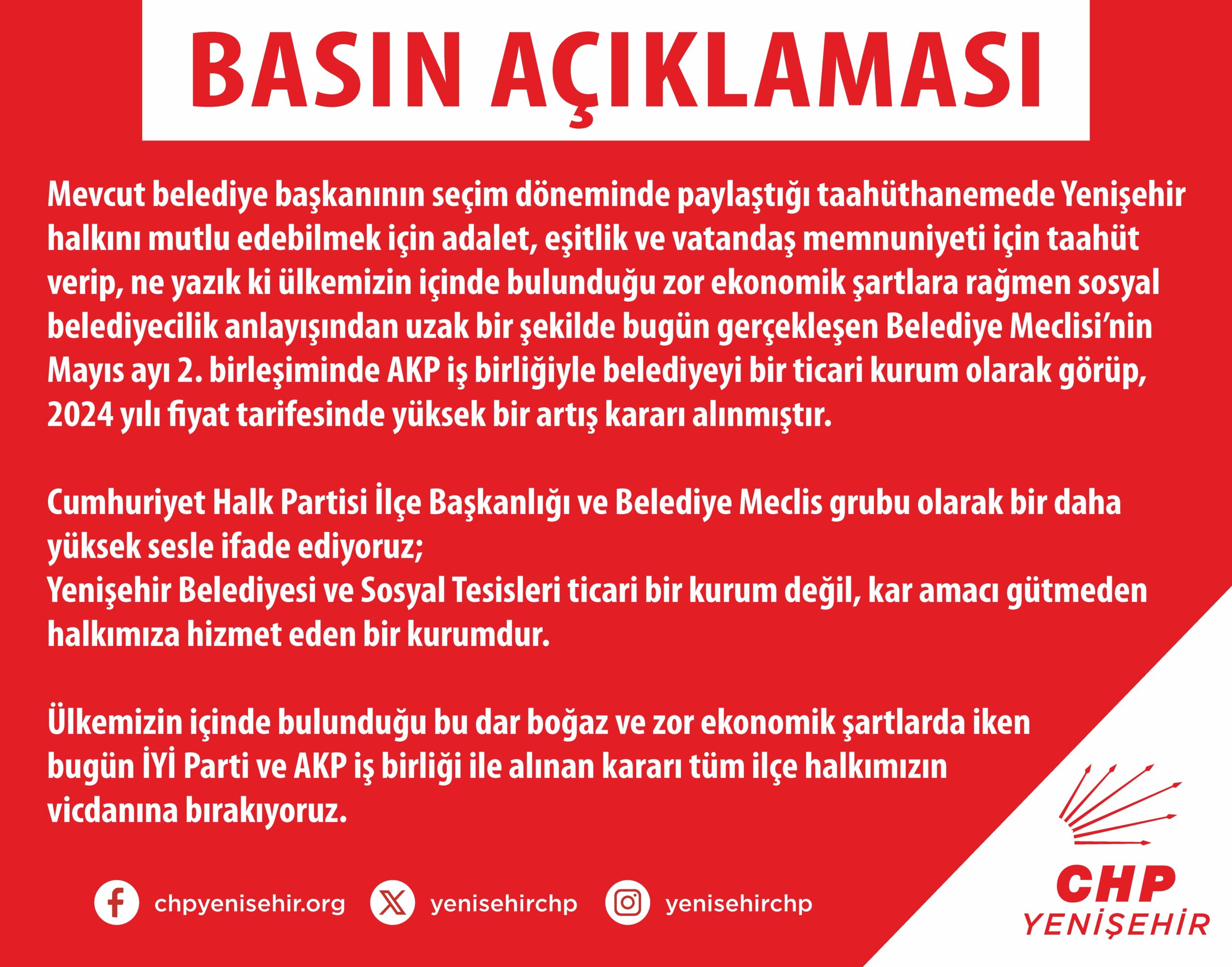 “Yenişehir Belediyesi’nde Ticari Yaklaşım: CHP ve İYİ Parti’den Eleştiri”