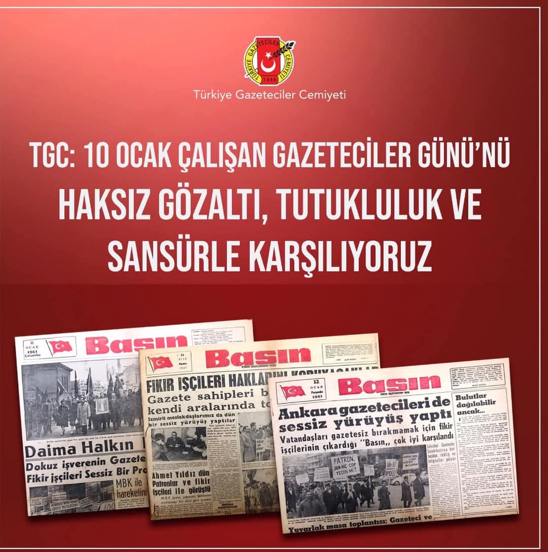 Türkiye Gazeteciler Cemiyeti’nden 10 Ocak Çalışan Gazeteciler Günü Mesajı: “Basın Özgürlüğü Karanlık Bir Tabloyla Karşı Karşıya”