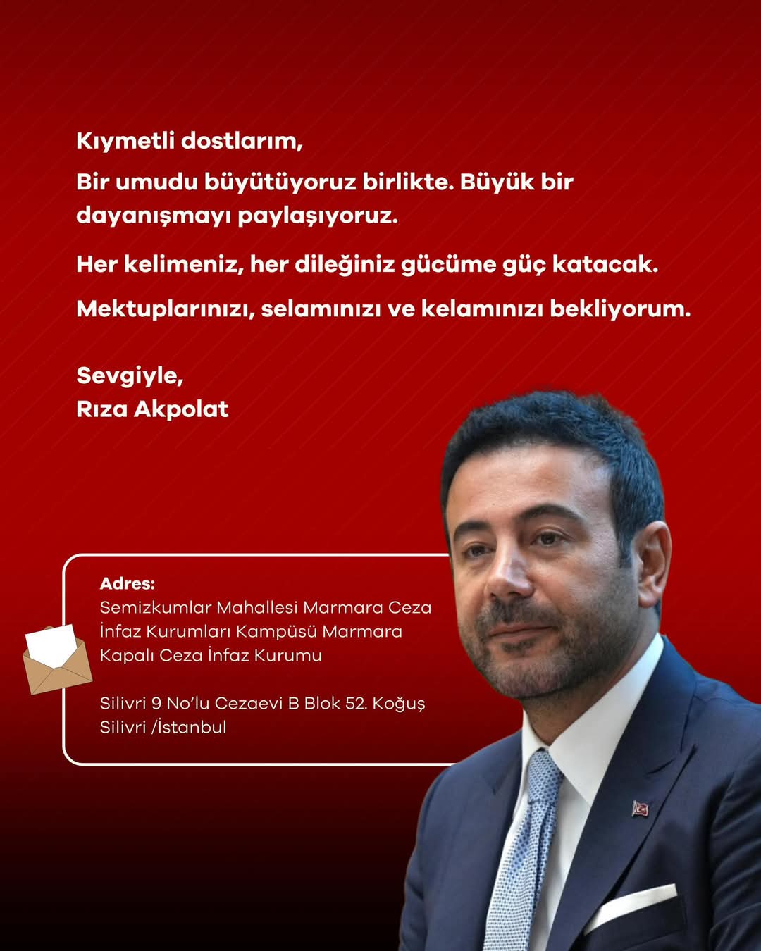 Rıza Akpolat'tan Cezaevinden Mesaj: "Dayanışmanız Gücüme Güç Katacak"