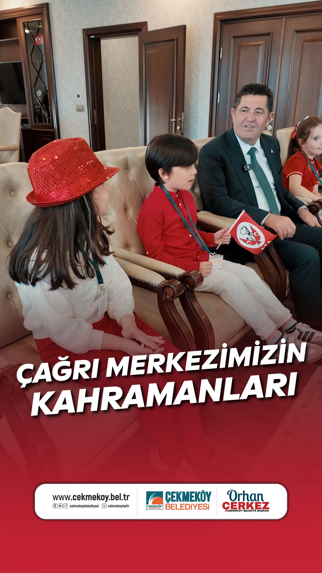 Çocuklar Başkan Çerkez'i Çağrı Merkezinde Ağırladı