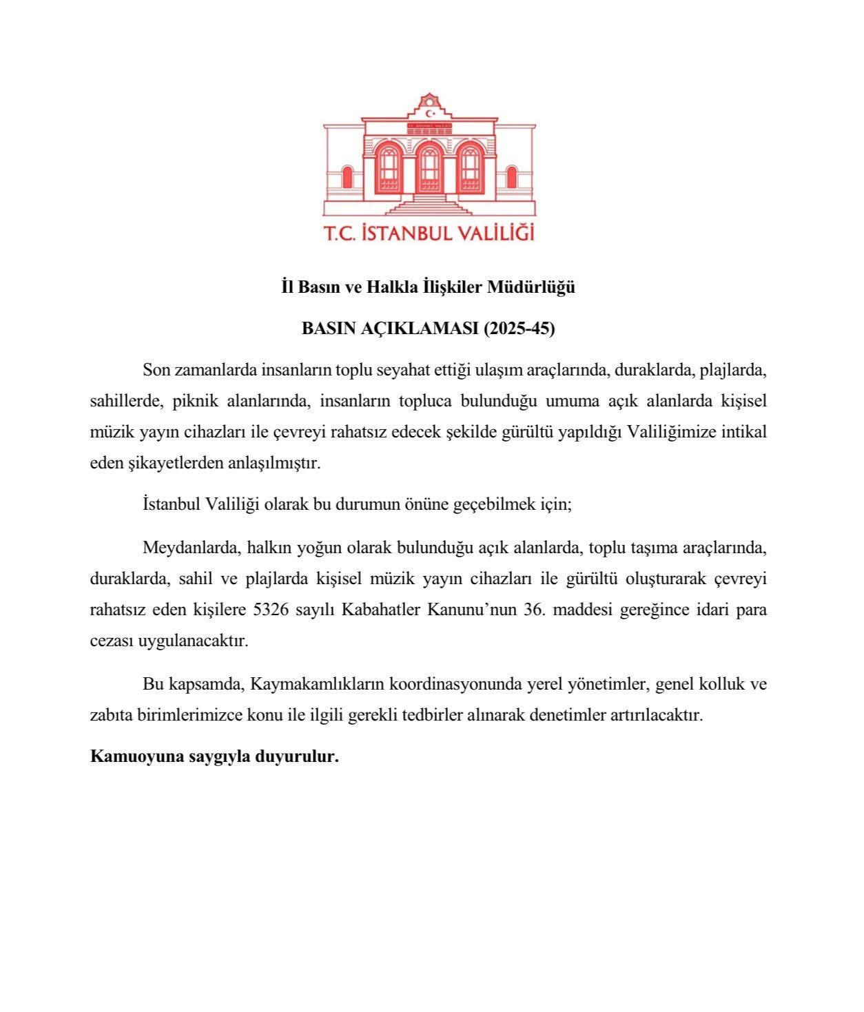 İstanbul Valiliği’nden Gürültü Denetimine Yönelik Yeni Tedbirler: “Umuma Açık Alanlarda Gürültüye Geçit Yok”