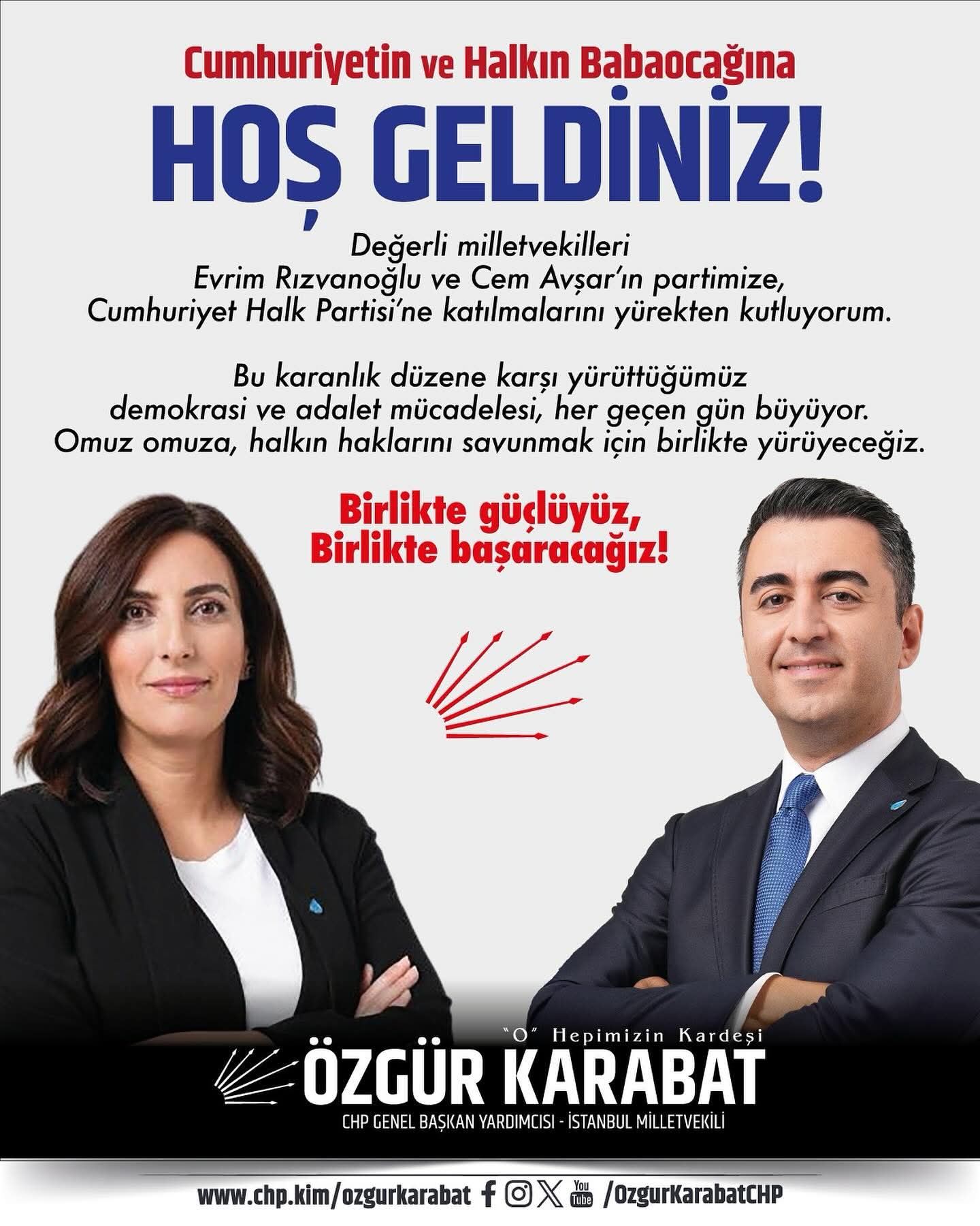 CHP’li Karabat’tan Yeni Katılan Vekillere “Baba Evine Hoş Geldiniz” Mesajı