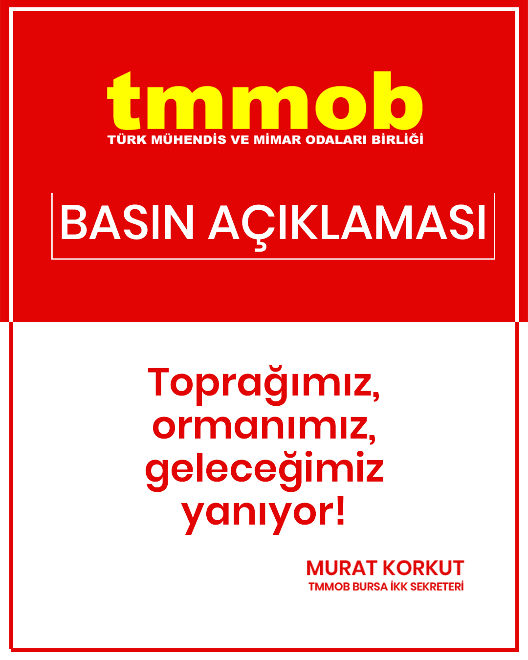 TMMOB Bursa'dan Yangın Açıklaması: "İhmalkârlık ve Hazırlıksızlık Endişe Verici Boyutlarda"