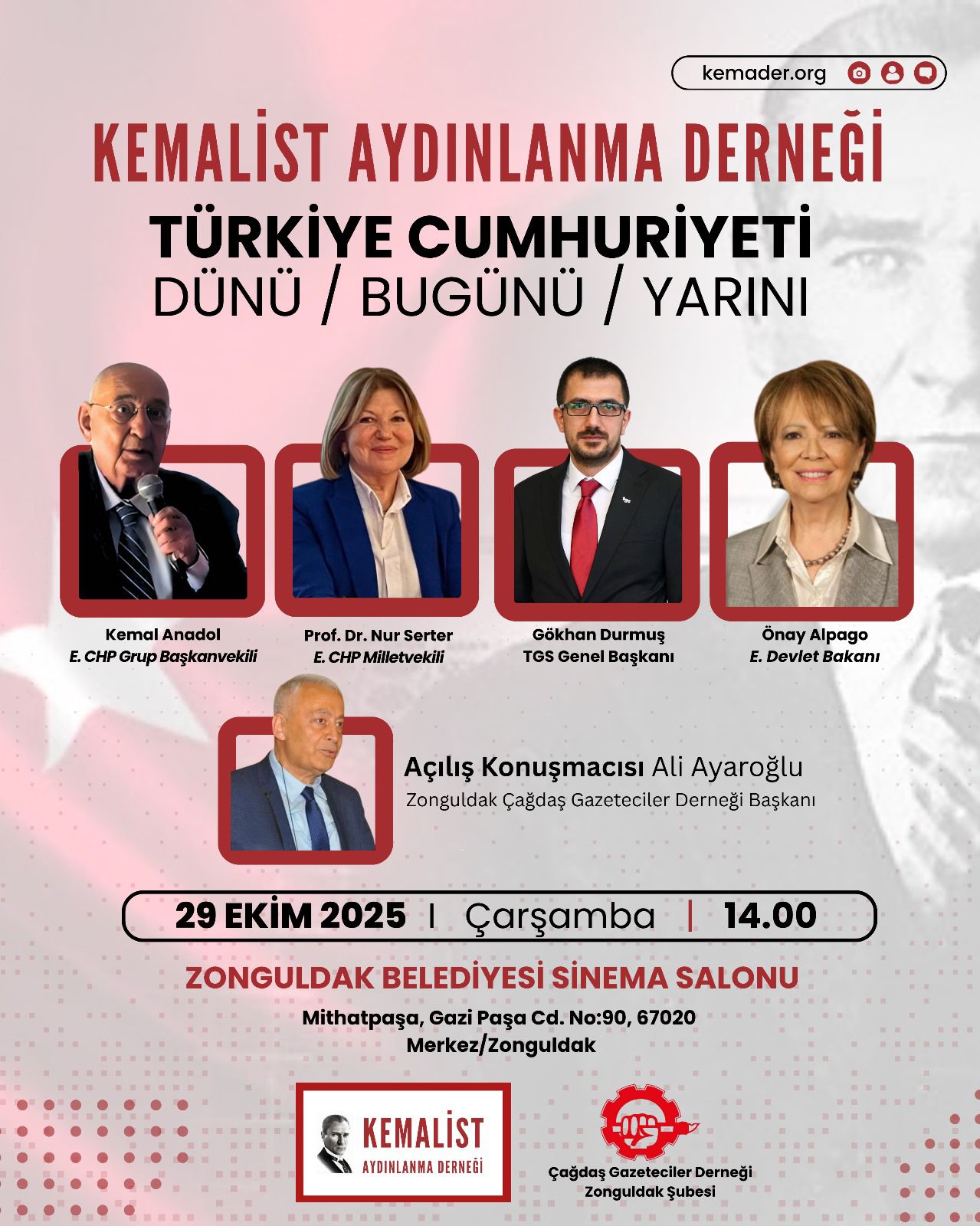 Kemalist Aydınlanma Derneği, Cumhuriyet’in 102. Yılını Zonguldak ve Çaycuma’da “Türkiye Cumhuriyeti’nin Dünü, Bugünü, Yarını” Etkinlikleriyle Kutlayacak