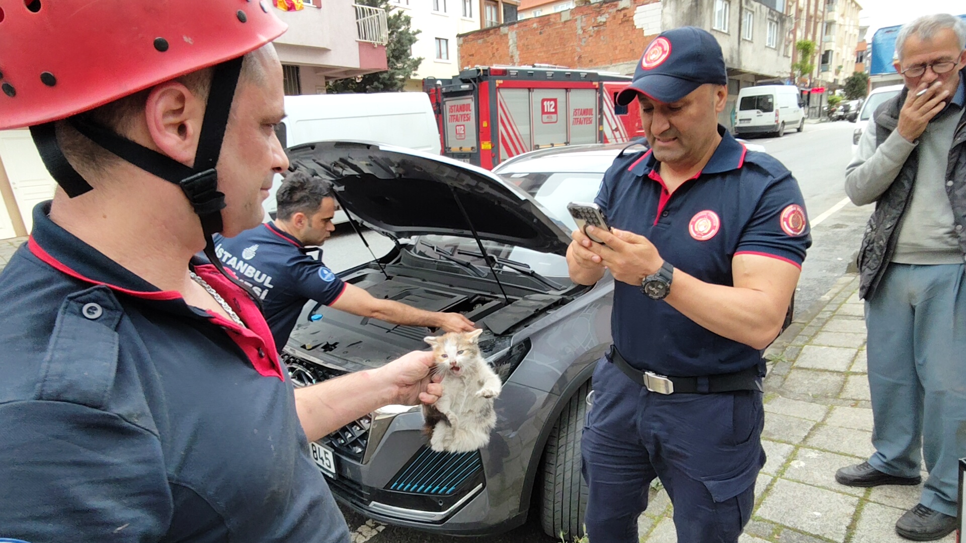 Çekmeköy’de Kedi Kurtarma Operasyonu Araç Motoruna Sıkışan Kedi, İtfaiyenin Müdahalesiyle Kurtarıldı