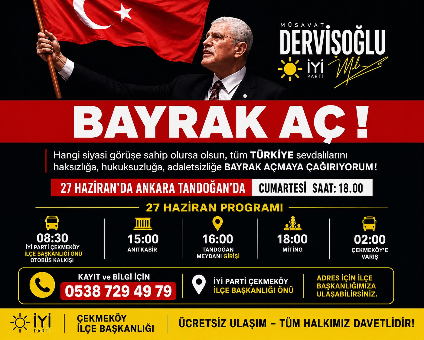İYİ Parti’den Ankara’da “Bayrak Aç” Mitingi: Çekmeköy’den Ücretsiz Otobüs Seferleri Düzenlenecek