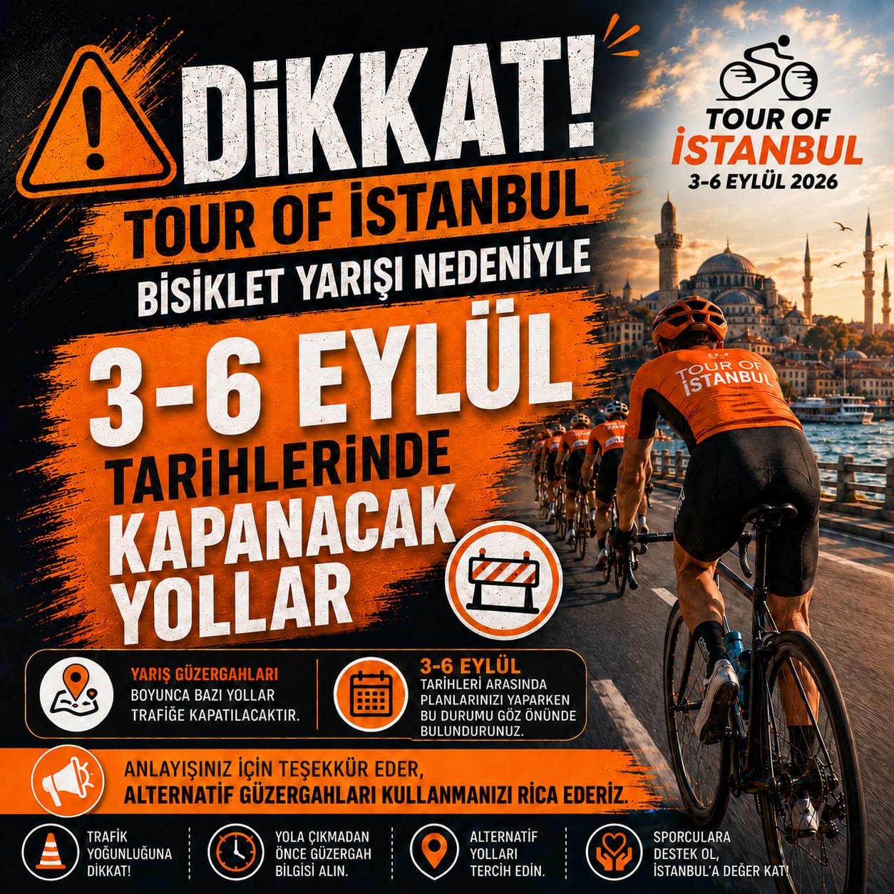 Tour of İstanbul Başlıyor: İstanbul’da 4 Gün Boyunca Bazı Yollar Trafiğe Kapatılacak